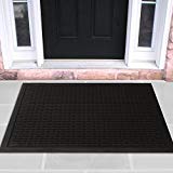 Indoor/Outdoor Hose-Wash Ribbed Design Non-Slip Rubber 2X3 Modern Entryway Mat For Entryway, Patio, Backyard, Garage, 24' X 36', Black Ribbed